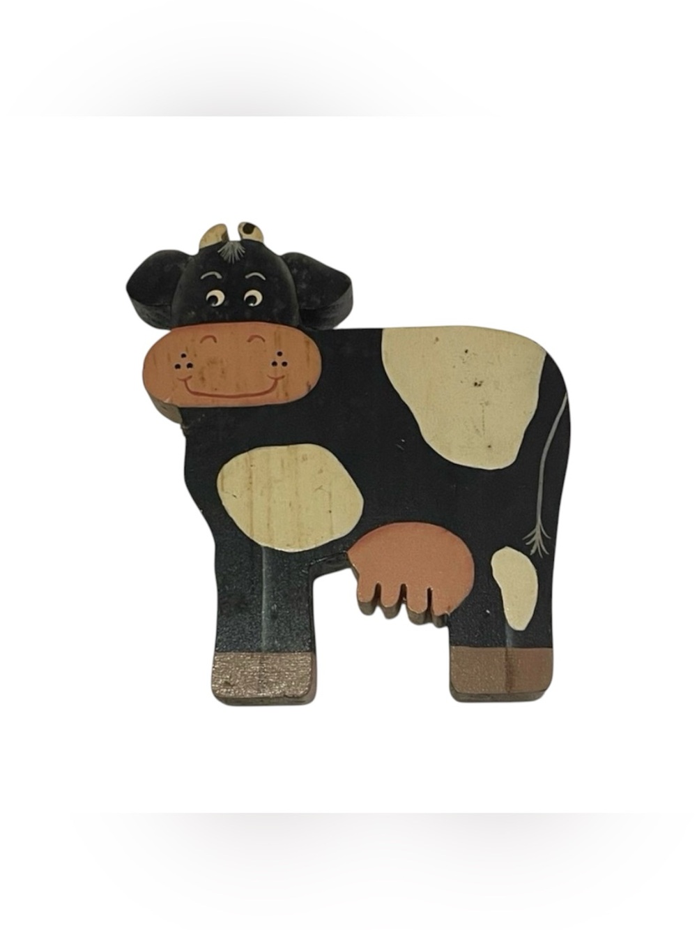 Vintage Wooden Black Cow